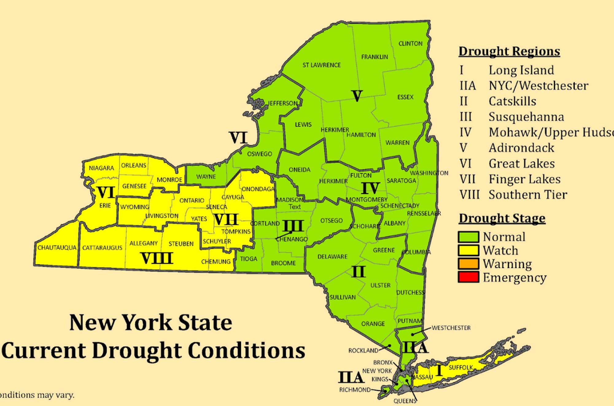 New York State Current Drought Conditions Map